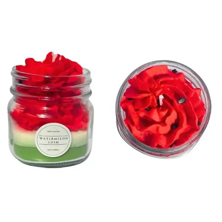 Sweet Essence Candle Watermelon Lush 8oz Hand-Poured Eco-Friendly Soy Candle with Sweet Aroma Sugar Scent for Kitchens Bathrooms All-Natural Wax Watermelon Lush Fragrance Decoration Scented Decor - Ornaments