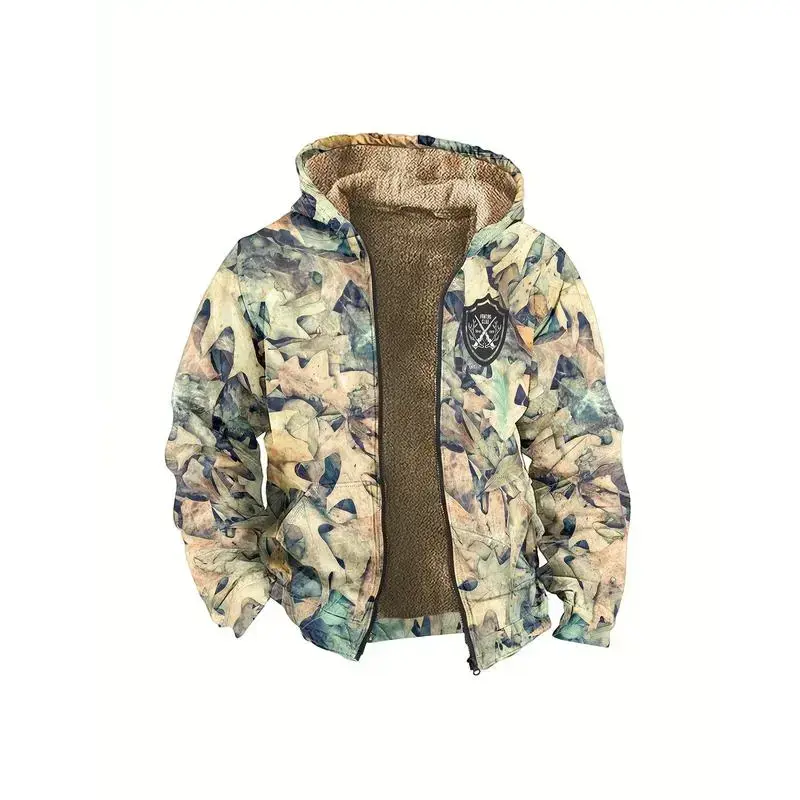 Men's Camouflage Hooded Jacket, Lined - Autumn/Winter Warm Zipper Sweatshirt, Casual Leaf Print Design, Multiple Pockets, Adjustable Hood, Polyester Blend, Easy to Match with Casual Outfits Men's Camouflage Hooded Jacket, Lined - Autumn/Winter Warm Zipper Sweatshirt, Casual Leaf Print Design, Multiple Pockets, Adjustable Hood, Polyester Blend, Easy to Match with Casual Outfits