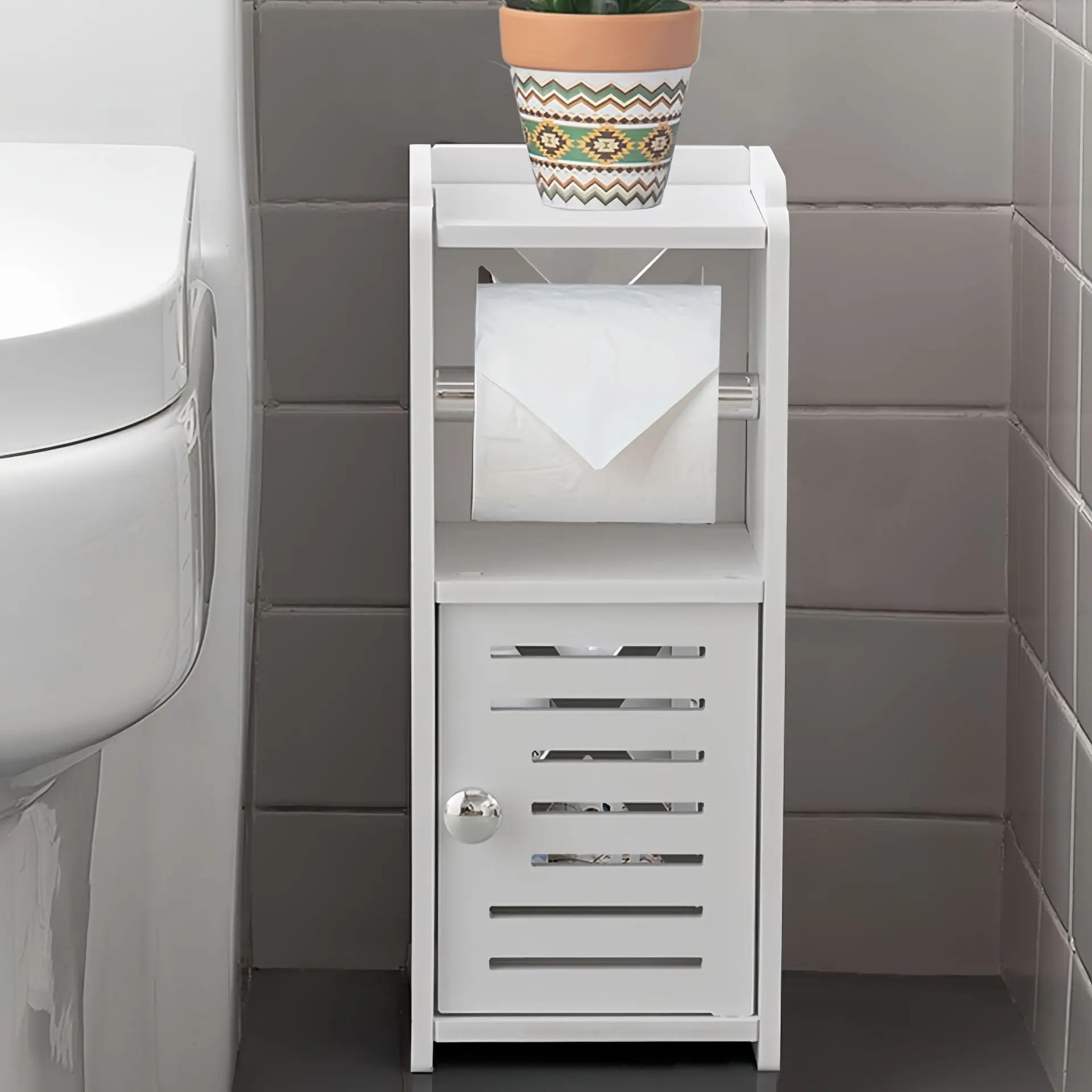 Vertical Toilet Paper Holder Cabinet, Independent PVC Bathroom Storage Cabinet, Compact Space-Saving Solution for Apartment Residents, Freestanding Storage Cabinet, Bathroom Floor Cabinet, Modern Storage Cabinet, Bathroom Storage Cupboard