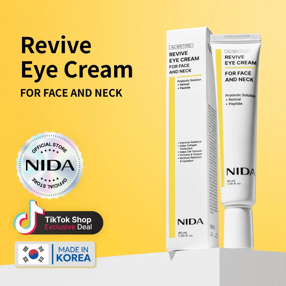 NIDA Revive Eye Cream For Face And Neck (40mL) / Probiotic Solution, Retinal, Peptide / Wrinkles, Fine Lines, Aging Skin