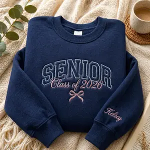 [SHIP FROM US] Stylish embroidered senior sweatshirt with bow, class of 2026, embroidered senior shirt, class of 2026 sweatshirt, graduation gifts