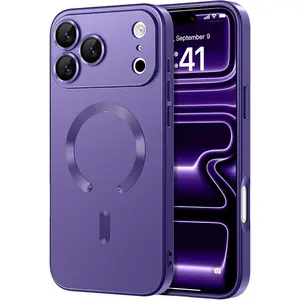Magnetic for iPhone 17 Pro Case [Compatible with Magsafe] [Full Camera Protection] Cute Slim Shockproof Bumper Soft Silicone Matte Metallic Lustre Phone Case for Women Men Girls, Dark Purple