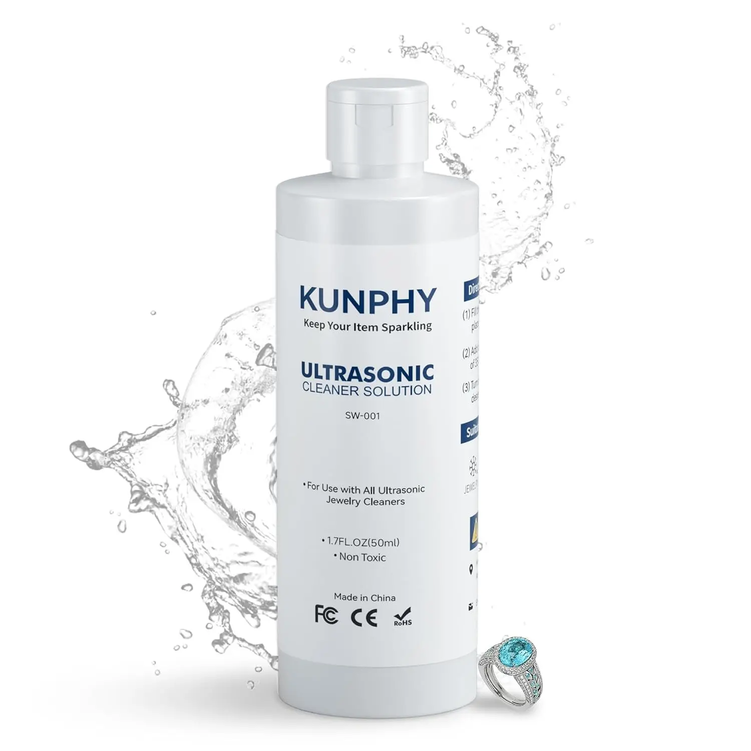 Jewelry Cleaner Solution -Ultrasonic Cleaner Solution for Gold, Silver, Platinum Diamonds and Non-Porous Precious & Semi-Precious Jewelry 1.7 oz(50ml)