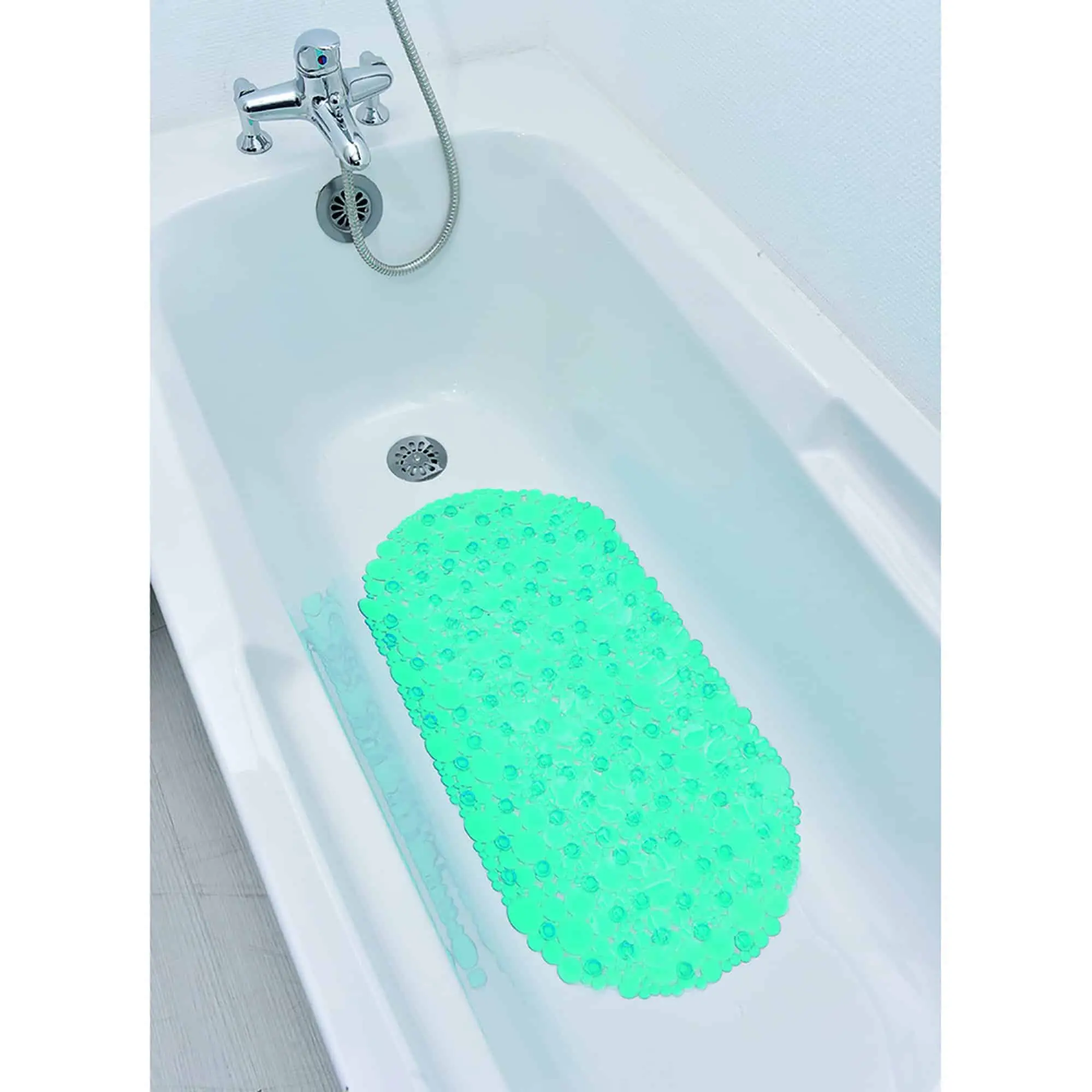 Bubbles Non-Slip Oval Bathtub Mat  Clear Aqua Blue 28 L x 15 W