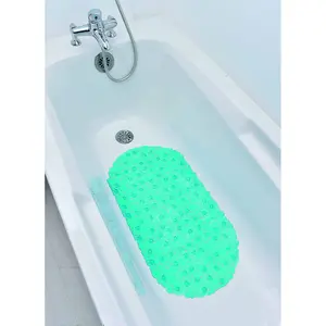 Bubbles Non-Slip Oval Bathtub Mat  Clear Aqua Blue 28 L x 15 W