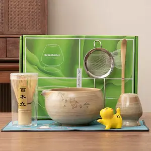 Matcha Whisk Set, Ceramic Matcha Bowl with Spout, Matcha Whisk, Chasen Holder, Powder Sifter, Bamboo Scoop, Complete Tea Making Kit for Matcha Lovers, Unique Gifts for Women Men Christmas