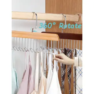 Multi-Functional Wooden Coat Hooks, Coat Rack, Closet Organizer, 8 Hooks, 360 Degree Rotating Angle, Space Saving Bra Hook, Storage For Hanging Clothes Like Tops, Underwear, Bras, Breastplates, Hats, Ties, Strap,Vest,Etc. Traceless Clothes