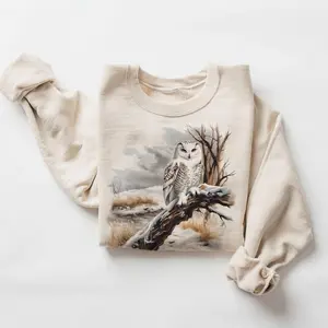 Retro Snowy Owl Winter Scene Sweatshirt - Nineties 90s Vintage Owl Perched On Tree Birds Of Prey - Boho Unisex Cotton