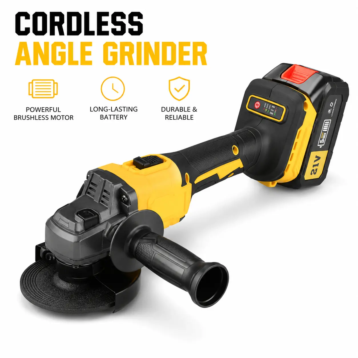 Cordless Angle Grinder Kit, 21V Battery-Powered Electric Tool with Battery and Charger for Metal Cutting, Grinding