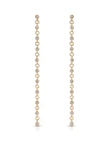 Ettika Dainty Linear Crystal Earrings – 18k Gold Plated Brass Earrings with Cubic Zirconia, 3.5-Inch Elegant Drop Design