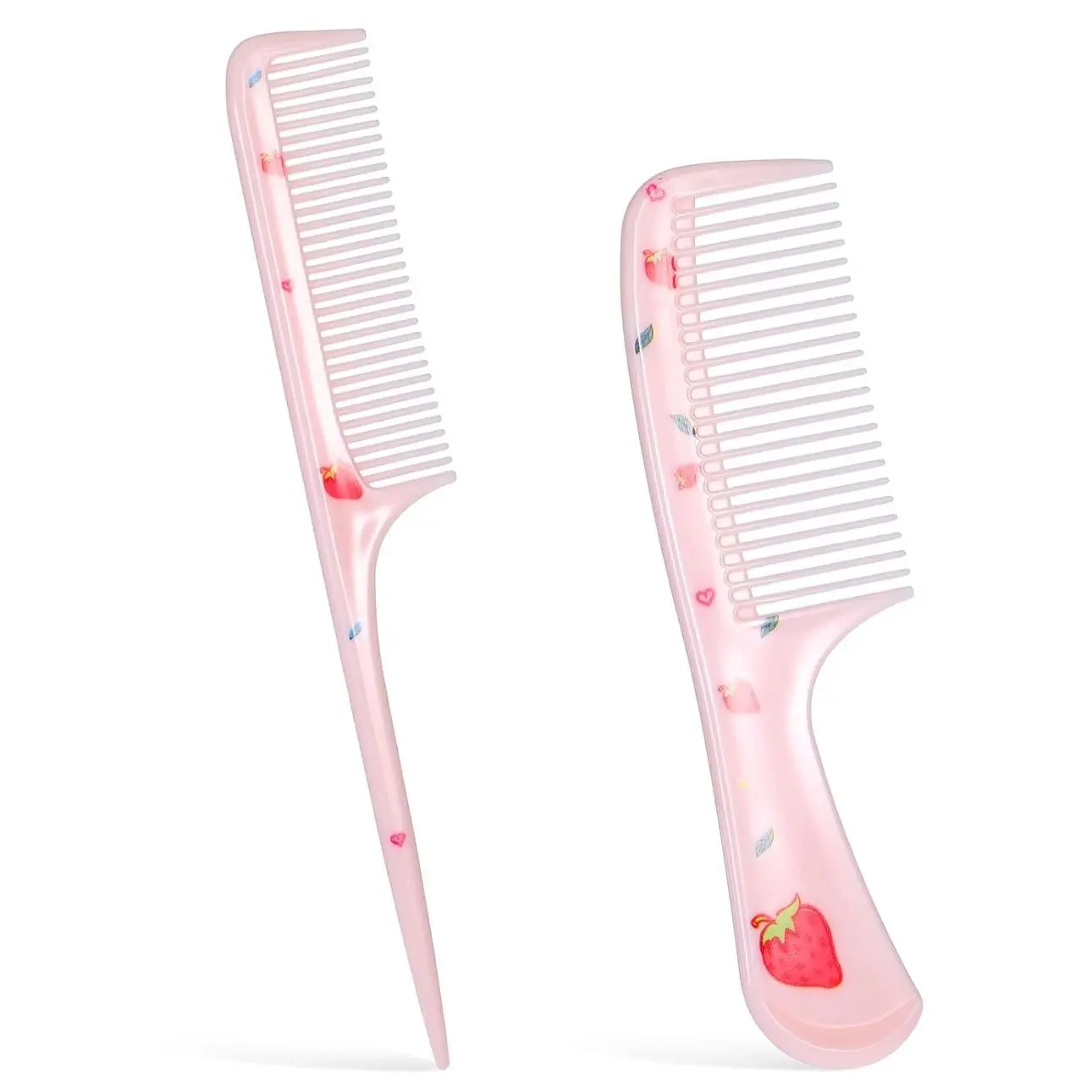 Toddler Comb,2 Pcs Small Cute Hair Comb, Mini Baby Hair Combs Set Fine Tooth Rat Tail Combs for Women Portable Anti-Static Plastic Tools for Girls Curly Straight Long Hairs Wet Dry (Pink Strawberry)