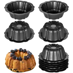 10 Pcs Mini Flan Molds Pan, 4 Inches Fluted Cake Pan Nonstick, Carbon Steel Mini Flan Molds Pans, Cake Pans Reusable Tube Oven Baking Mold for Cupcake, Bread, Bavarois, Brownie