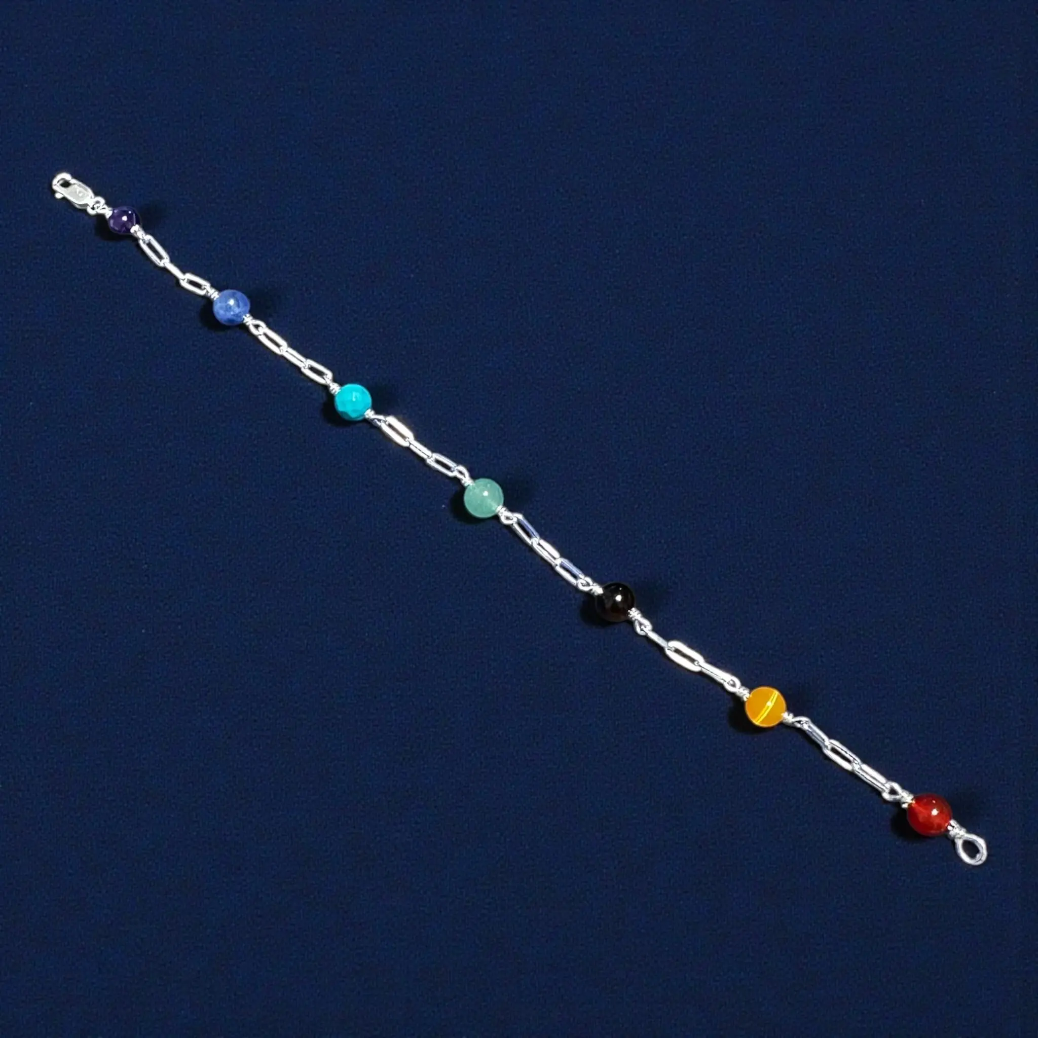 Handmade 7 Chakras Sterling Silver Bracelet – 6mm Natural Stone Beads (7" / 7.5" / 8")