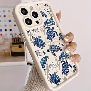 White Bamboo, Turtle, and Seashell Phone Case. Compatible with iPhone 17 Pro, 16, 15, and 14 Pro Max models; a stylish, matte, and shockproof protective cover for the 13, 12, and 11 series.