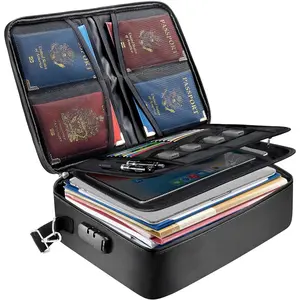 Fireproof Document Box with Lock, Portable Fireproof Document Bag Waterproof Fire Proof File Boxes for Documents, File Organizer Box for Important Paperwork (Black, 15''x11''x4'')