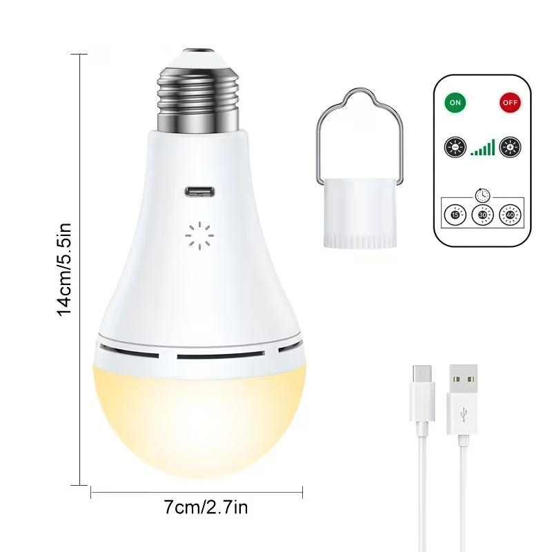 USB Rechargeable LED Light Bulbs E27 9W Dimmable Timer Remote Control 3 Color Temperature Battery Powered Touch Control Emergency Bulb With Hook 2000mAh wireless outlet