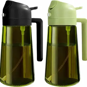 [2PCS]Stop Pouring Too Much Oil! 2-in-1 Oil Dispenser & Oil Sprayer, 16oz / 470ml Olive Oil Bottle with Fine Mist Nozzle, Oil Spray Bottle for Cooking, Air Fryer & Salad (Black & Green)
