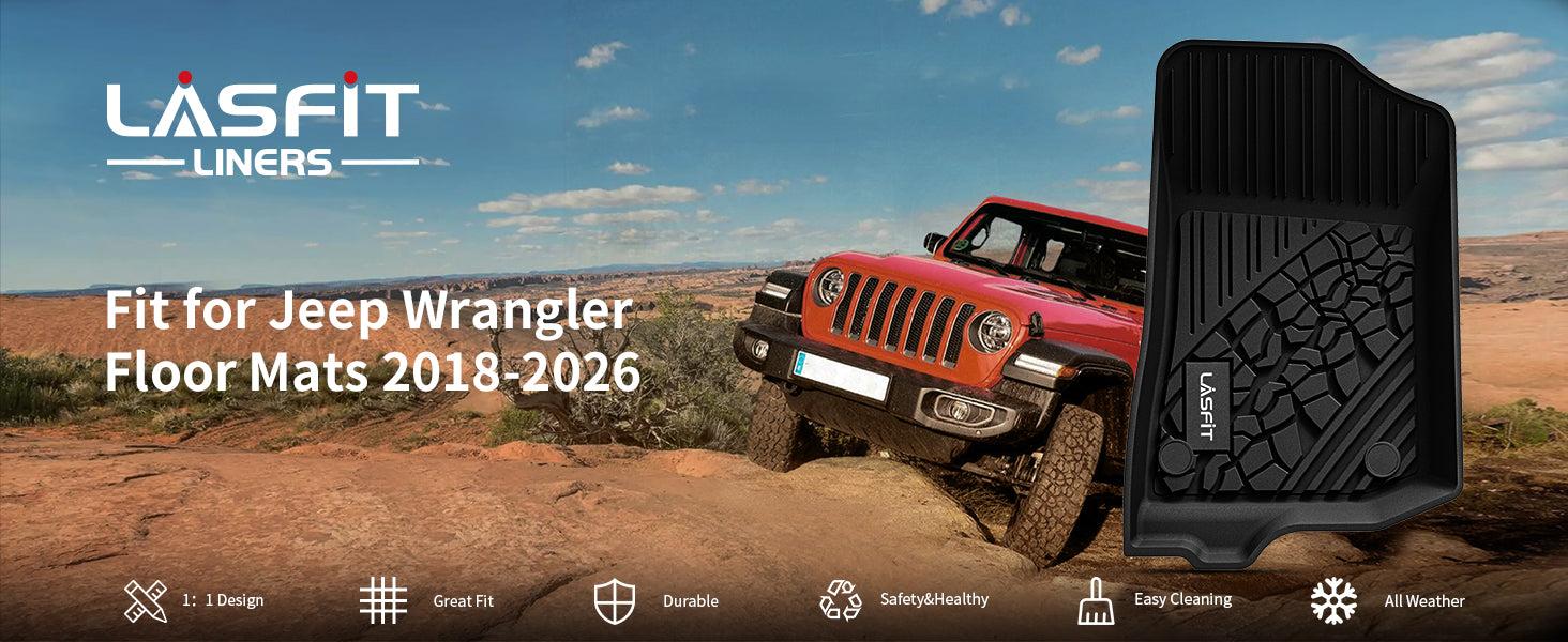 Lasfit fit for 2018-2026 Jeep Wrangler JL Floor Mats or Cargo Mat, Fit 4-Door Only(Don't fit 4xe)