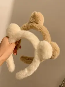 Plush Bunny Ear Headband for Girls, Casual Daily Wear Hair Band, High Forehead Line Headwear, Perfect Gift for Mother's Day