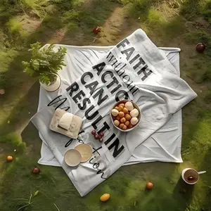 1 piece Faith without action is likely to go astray. themed flannel blanket - Oversized fluffy flannel sofa blanket, suitable for beds and sofas, modern design, all-season use, digitally printed pattern, 100% polyester material, machine washable