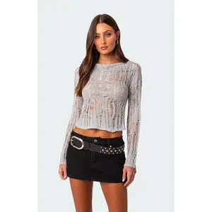 Edikted Women's Open Back Metallic Knit Top