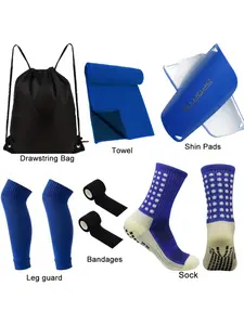 6 Set New Style Outdoor Soccer Equipment Men Women Outdoor Sports Non-slip Socks Athletic Socks Running Basketball Fitness Socks Competition Training Necessary Strap Sports Drawstring Bag Bandage Socks Leg Board Breathable Towel