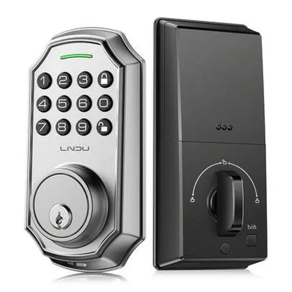 LNDU D180L Smart Door Lock Keyless Entry with Keypad, 100 Entry Codes & Anti-Peeking Password, Auto-Locking Deadbolt for Front Door, High Security, Easy Installation, Silver​ and black.No APP function