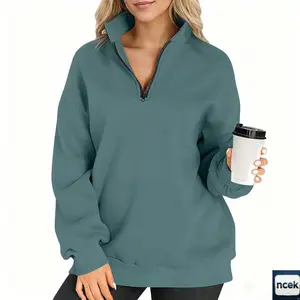 Women's Oversized Sweatshirts Half Zip Pullover 2025 Fall Trendy Fashion Outfits Drop Shoulder Tunic Pullover Tops Holiday Casual Korean Minimalist Long Sleeve Polyester Machine Washable