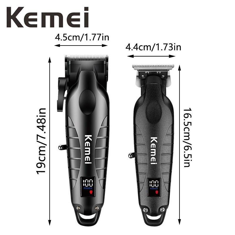 Kemei 2 Pieces 1 Set Professional Cordless Hair Clipper and Trimmer Kit 2290 2293 Rechargeable Lithium Battery Haircut Machine Barber Fade Clipper Zero Gap T Blade Trimmer Taper Grooming Tool for Men Home and Salon