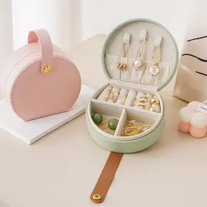 Mini Travel Jewelry Box – 3.9"x3.5" Organizer With Velvet Interior, Necklace Hooks, Ring Slots, and Earring Holders for Daily or Travel Use