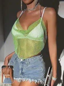 Valentine's Day Gift, Women's Mesh Sequin Halter Top, Sexy Backless Short Shirt, Fashionable Inner and Outer Wear, Festival Party Style
