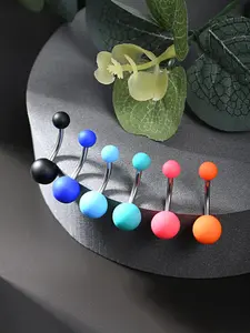 Colorblock Belly Ring, Stainless Steel Belly Bar, Belly Button Jewelry, Fashion Jewelry for Party, Daily Clothing Decor, Trendy All-match & Exquisite Jewelry for Birthday Gift, Belly Button Rings, Navel Ring, Belly Piercing Ring