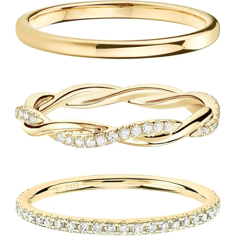 3PCS Non Tarnish Gold Ring Set Dainty Stackable Rings for Women Hypoallergenic 14K Gold Plated Thin Thumb Pinky Rings Wedding Bands for Women Cute Jewelry Trendy Size 8