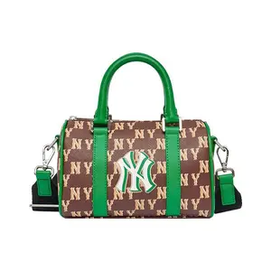MLB New York Yankees Vintage Logo Double-Sided Print Adjustable Detachable Strap Synthetic Leather Pillow Boston Bag Small Unisex Couple Style Green Brown