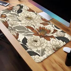 Retro Floral Pattern Design Mouse Pad, 1 Count Rectangle Gaming Mouse Pad, Non-Slip Rubber Base Stitched Edge Desk Pad for Desk Laptop Desktop