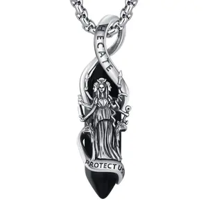 Thanches S925 Obsidian Hecate Necklace Greek Triple Goddess Crytal Witches Pendant Sterling Silver Moon Magic Amulet Jewelry for Women Men