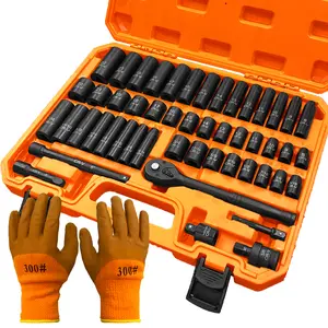 rive Impact Socket Set, 6 Point, 50pcs Standard Metric (8-22mm) And SAE (5/16-Inch To 3/4-Inch) Cr-V Steel Sockets With Adapters & Ratchet Handle