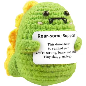 Positive Crochet  Dinosaur, Birthday Gifts for Women Men Presents, Handmade Mini Funny Small Cute Decor Things, Emotional Support Crochet Dino Stuff, Teacher Appreciation Graduation Gifts
