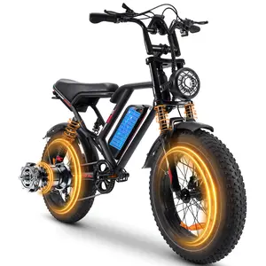 Electric Bike Peak 1500W Off Road 20 Inch Full Suspension E Motorcycle 48V 17.5Ah Removable Battery 40-55 Mile Range Dual Seat Fat Tire E Bike with LED Headlight UL 2849 Certified