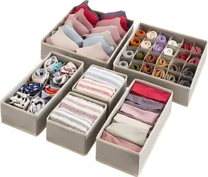Lifewit Drawer Underwear Organizer Divider Piece Fabric Foldable Dresser Storage Basket Grey