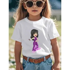 Girls' Selena Music Fan T-Shirt - Soft Breathable Kids Top with Selena Logo/Name Print, Short Sleeve Round Neck Tee for Birthday Party Outfit, Casual Attire | Lightweight Casual Sweet Style Lettering for all-Season ( & Little Girls) - Parent