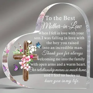 Mother's Day Gifts for Mom, Bonuses, Mother-In-Law From Daughter/son, Acrylic Heart Plaque Keepsake Paperweight, Ideal Anniversary Gift