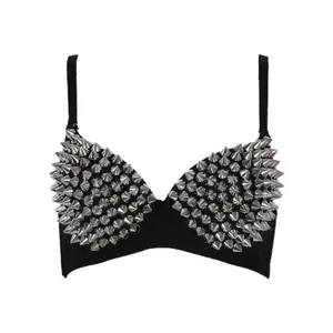 Women's Handmade Studded Bra Top - Sexy Bikini-Style Crop for Nightclub, Bar Dance & Stage Performance Outfit | Handmade Studded Details | Recommend Sizing Up for Looser Fit (Dance & Theater Costume) | Bra Top Only - No Bottoms Included)