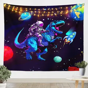 Outer Space Wall Blanket,Astronaut Rocket Wall Hanging,Galaxy Cosmonaut Spaceman Dinosaur Decorations Tapestry,Universe Planets Wall Art Decor Room