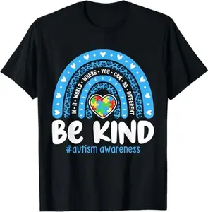 Autism Awareness Rainbow in April We Wear Blue Ribbon Autism T-Shirt