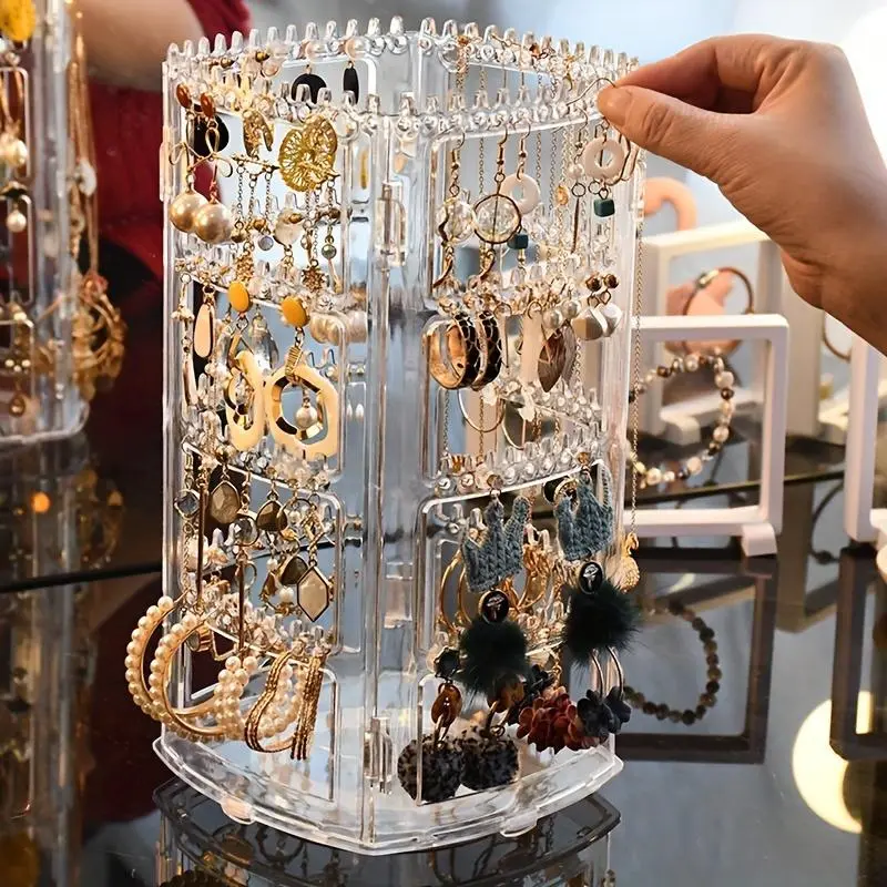360 Degree Rotatable Jewelry Storage Box, 1 Count Multi Layer Jewelry Organizer, Jewelry Display Rack, Home Organizer for Earrings, Necklace, Bracelet