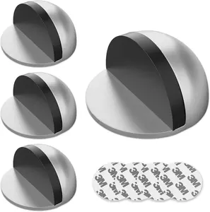 4 Pack Door Stoppers, Stainless Steel, Adhesive Floor Door Stop, No Drill, for Living Room, Bedroom, Bathroom, Office