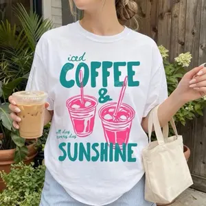 Iced Coffee and Sunshine TShirt, ORIGINAL DESIGNER, Comfort Colors Summer Tshirt, Coffee Lover Gift, Trendy Coffee Graphic Tee, Iced Coffee Tshirt