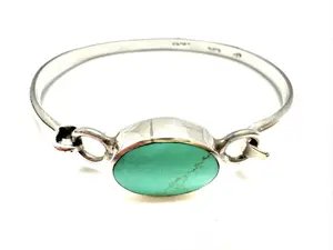 Art Deco Taxco Turquoise Bangle Set in Hand Crafted Sterling Silver Stamped 925