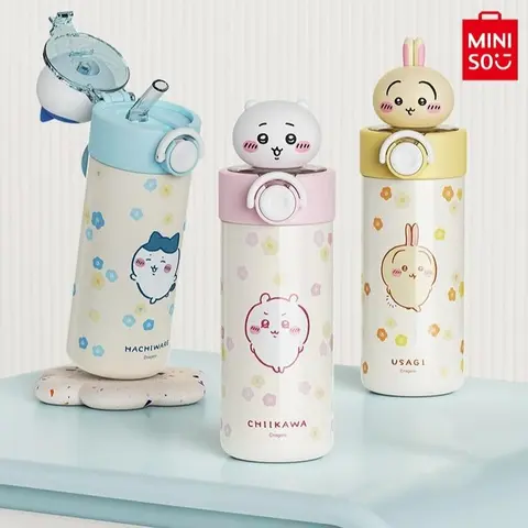 MINISO Chiikawa Portable Pop-Top Insulated Vacuum Flask - 15.2 oz Reusable Tumbler Mug, Cute Leak-Proof Usagi Cartoon Design, Ideal for Home/Office Use, Perfect Birthday Gift for Friends, Kitchenware Drinkware